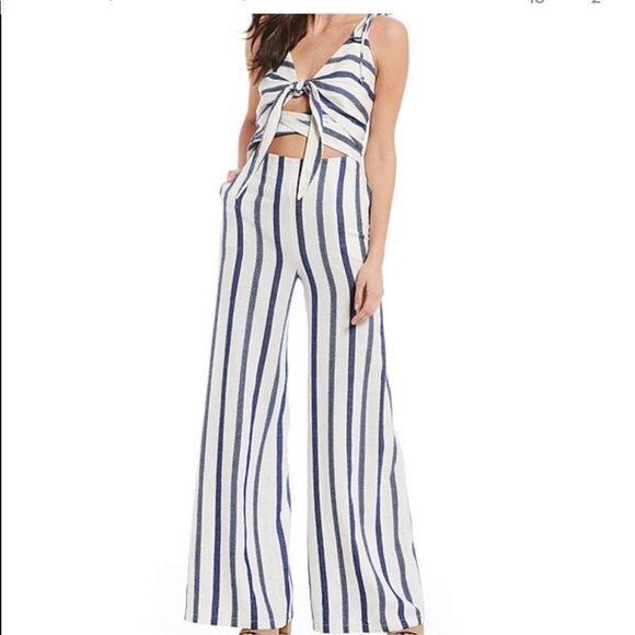 TJD THE JETSET DIARIES | Striped Linen Blend Jumpsuit With Cutout Women’s XS - Picture 1 of 13
